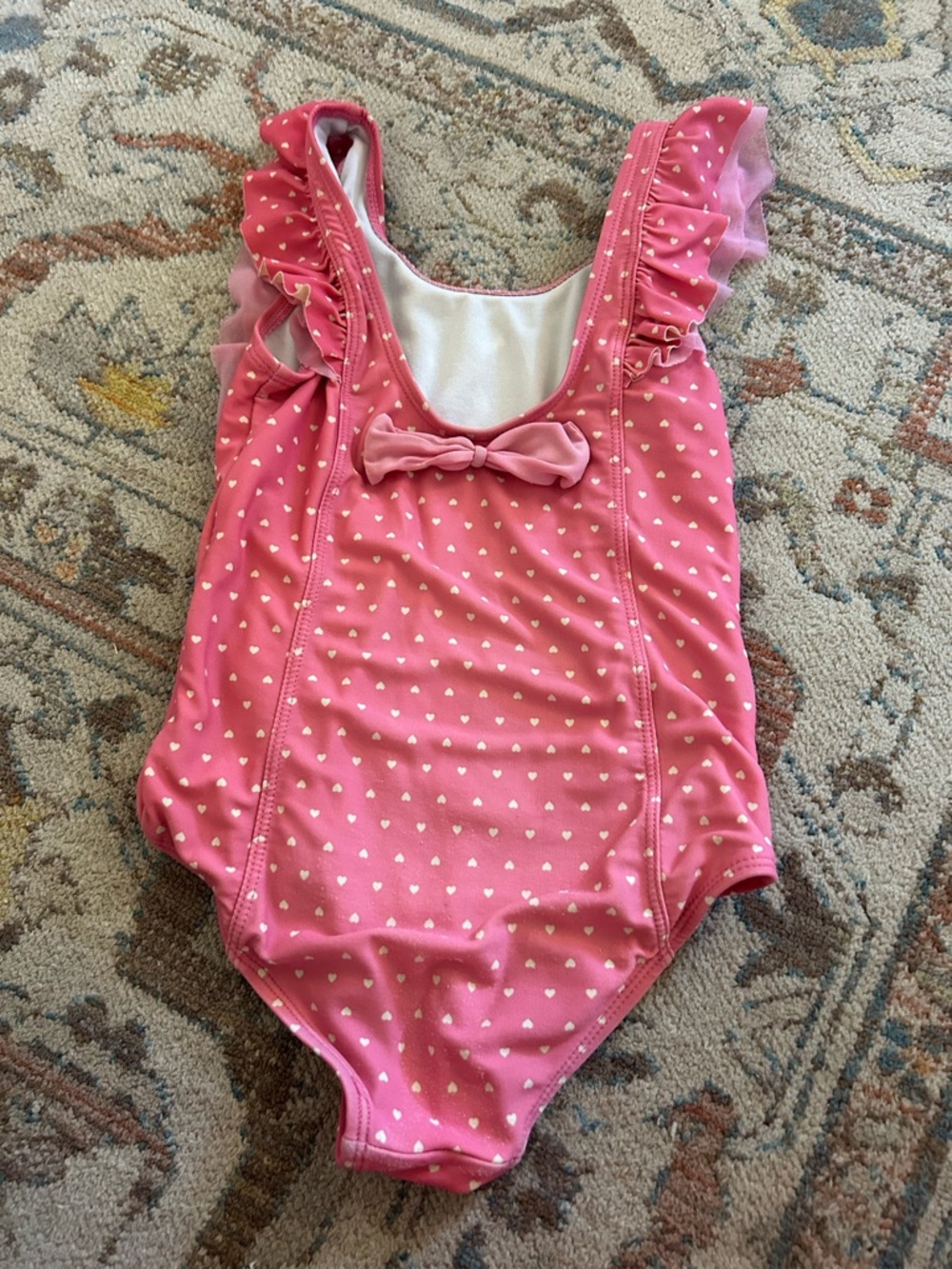 Ruffle Butts Pink Heart Ruffle One-Piece Swimsuit with Bow